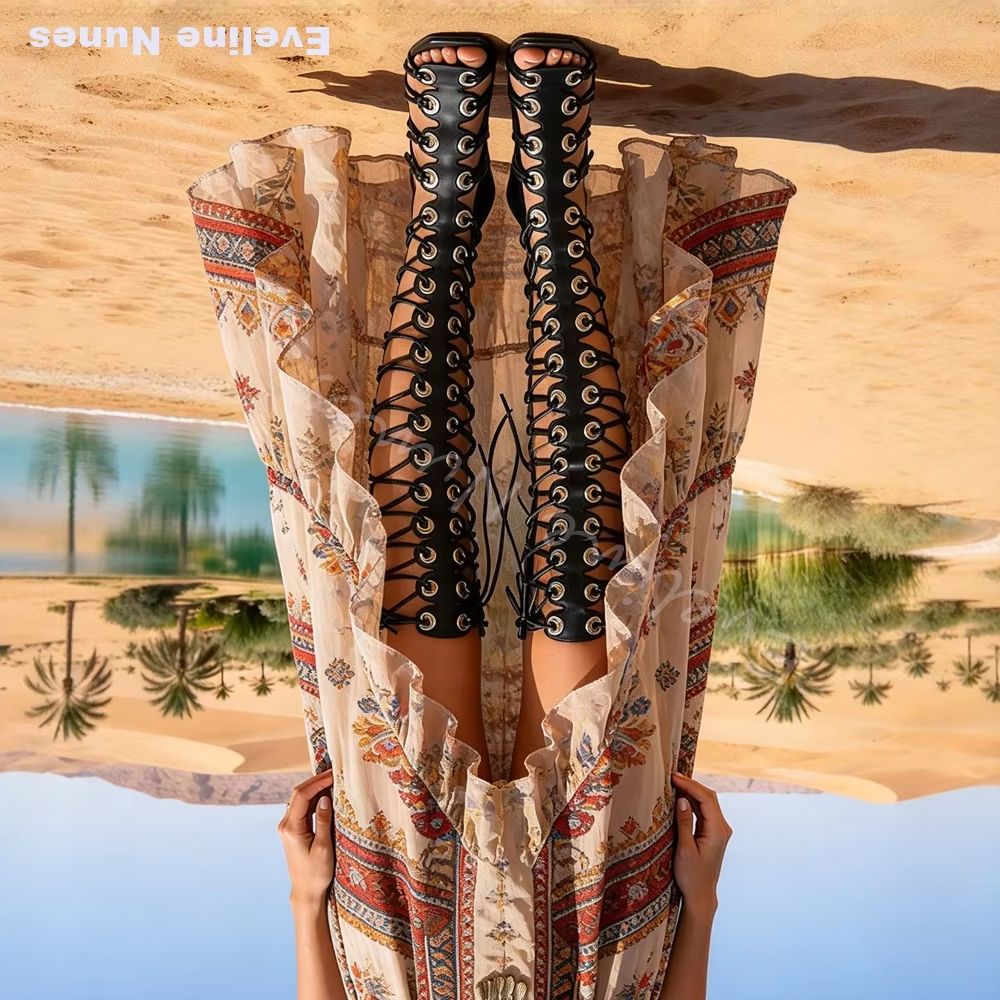 Women'S Fashion Knee High Boots - Damskie sandały w stylu gladiatorów, sięgające